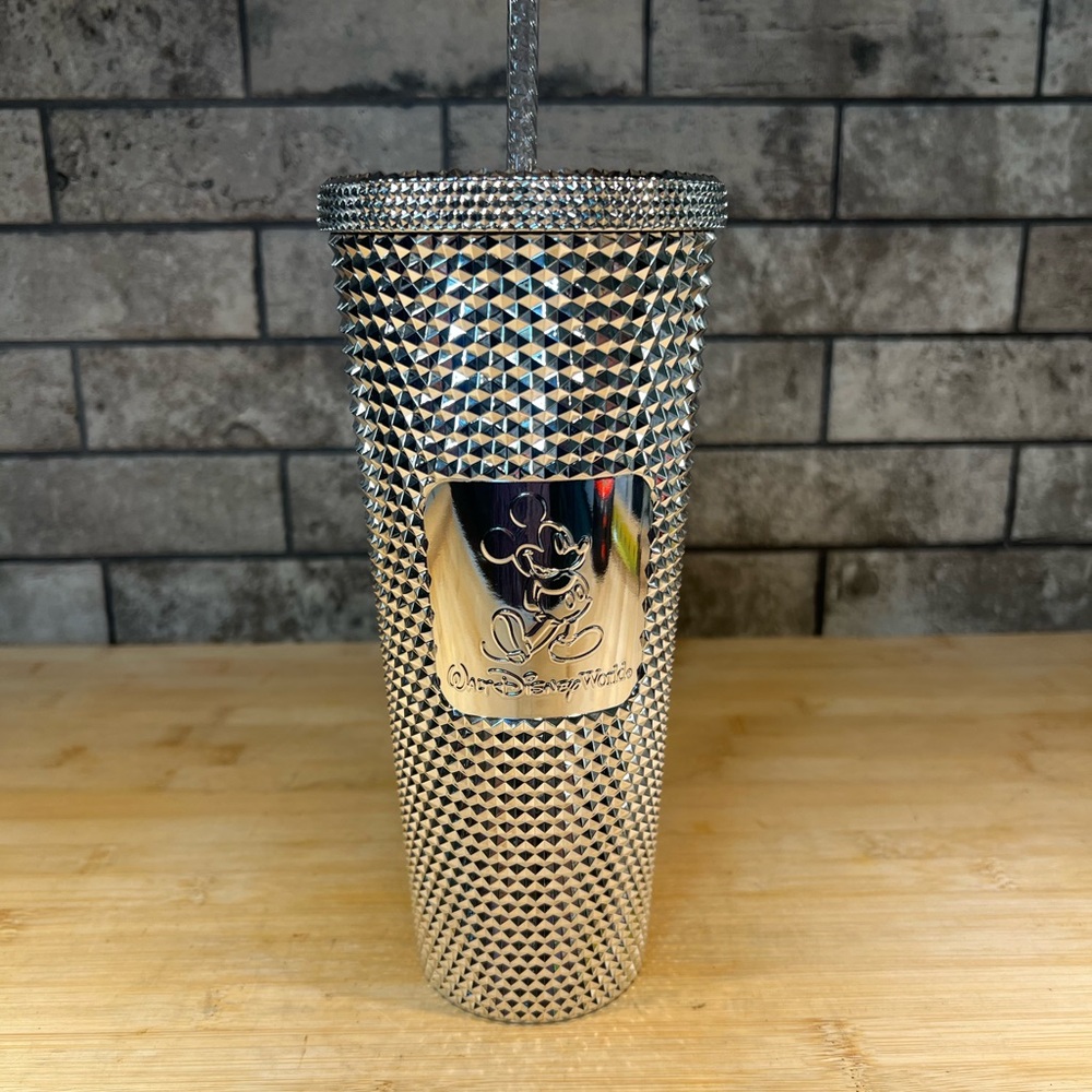 Starbucks Disney World Mickey Mouse Silver Studded 24 oz Lidded Tumbler & Straw